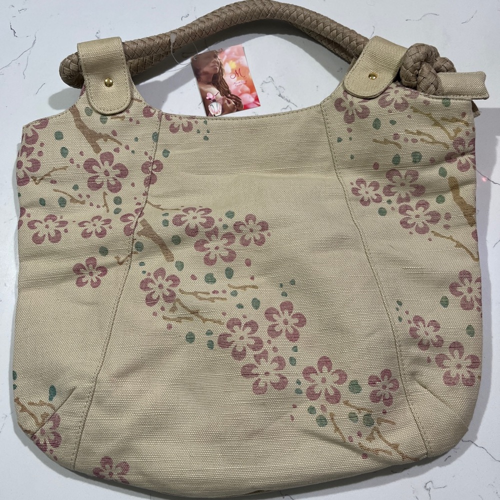 Floral Canvas Tote Bag - Cream and Pink